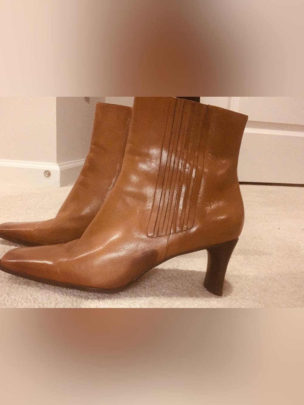 Nine West Cognac Leather Pointed Toe Ankle Booties unworn Perfect condition